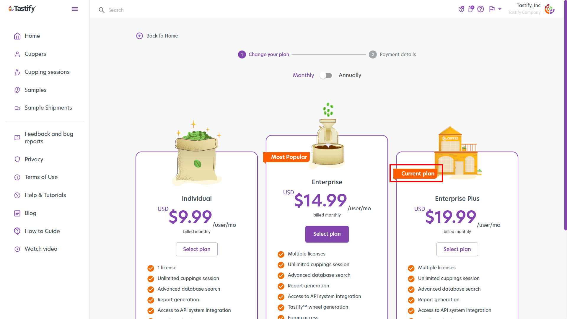 Modifying Subscription (Number of License) – Tastify